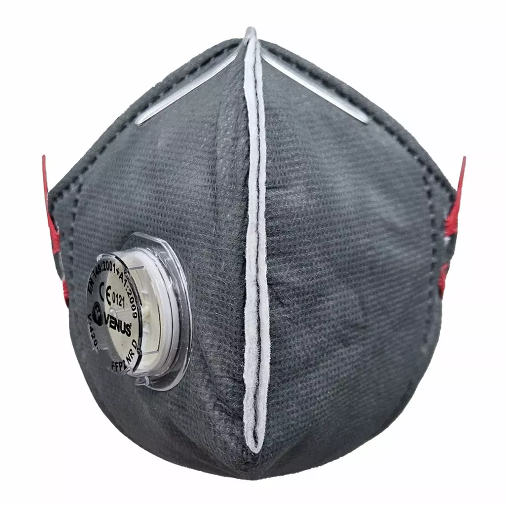 Venus FFP2 NR D Universal Fit Nose Mask with Volv Embedded Nose Clip Flat Fold Grey for Pollution Dust Protection Use, V-420 (Pack of 120 Pcs) Venus FFP2 NR D Universal Fit Nose Mask with Volv Embedded Nose Clip Flat Fold Grey for Pollution Dust Protection Use, V-420 (Pack of 120 Pcs)