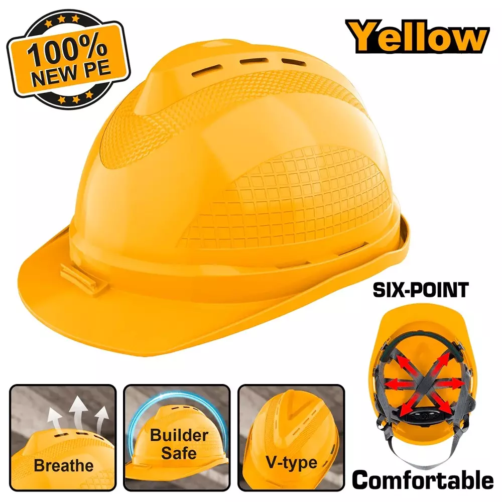 Buy ingco-yellow-safety-helmet-pe-shell-material-6-point-suspension-and-chin-strap-hsh801 Ingco Yellow Safety Helmet PE Shell Material 6 Point Suspension and Chin Strap, HSH801