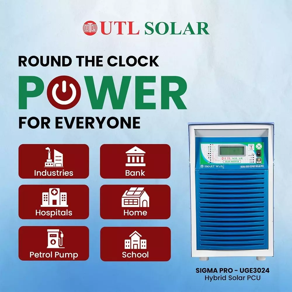 Buy utl-rmppt-hybrid-solar-pcu-3-kva-rating-24-v-uge3024 UTL Sigma Pro Hybrid Solar PCU with WI-FI Support 3 kVA Rating 24 V, UGE3024