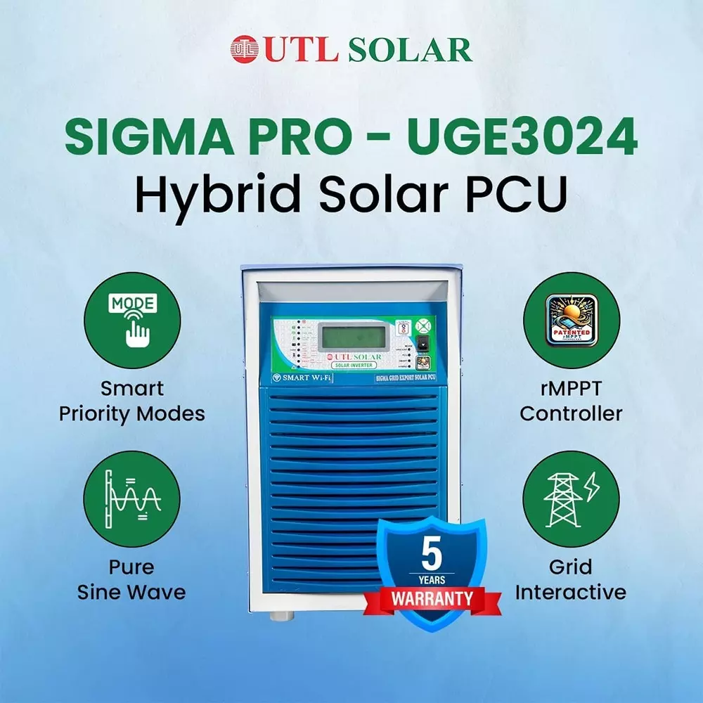 Best utl-rmppt-hybrid-solar-pcu-3-kva-rating-24-v-uge3024 UTL Sigma Pro Hybrid Solar PCU with WI-FI Support 3 kVA Rating 24 V, UGE3024