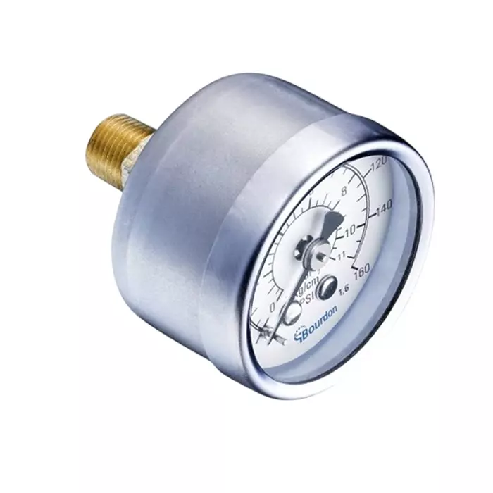 Bourdon Analogue Pressure Gauge 2 Bar Back Entry 43 mm Outside Diameter, MTR1-F40.B17 Bourdon Analogue Pressure Gauge 2 Bar Back Entry 43 mm Outside Diameter, MTR1-F40.B17