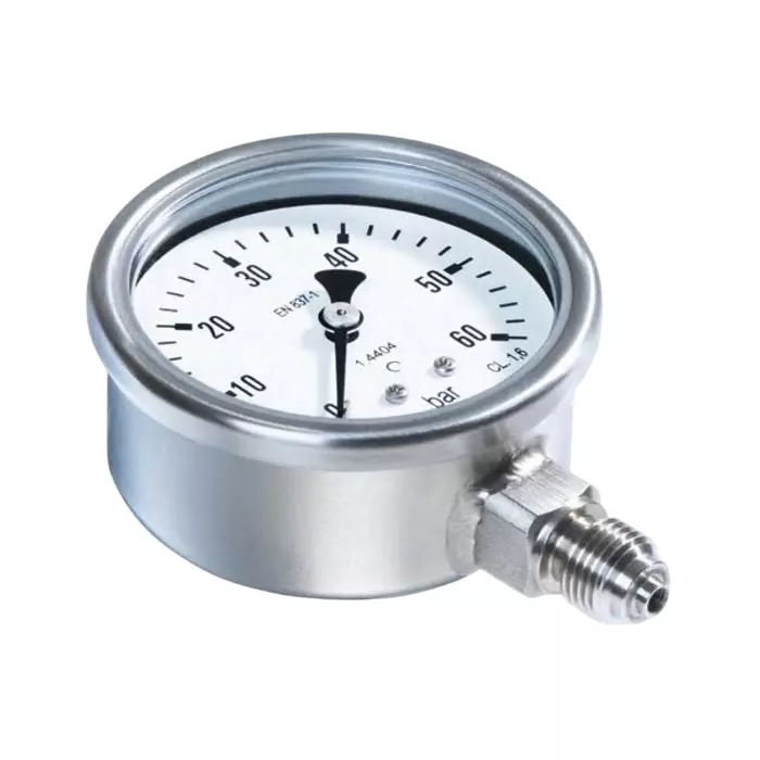 Bourdon G 1/4 Analogue Pressure Gauge 100 Bar Bottom Entry 63 mm Outside Diameter, MEX3-D20.B31 Bourdon G 1/4 Analogue Pressure Gauge 100 Bar Bottom Entry 63 mm Outside Diameter, MEX3-D20.B31