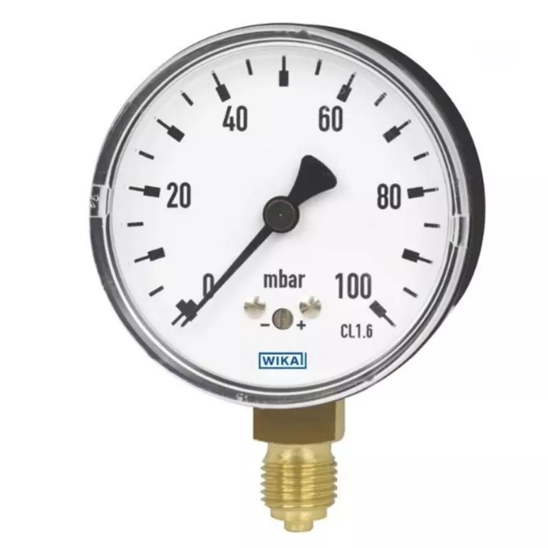 WIKA Analogue Pressure Gauge G 1/4 50mbar Bottom Entry 63mm Outside Diameter, 48793037 WIKA Analogue Pressure Gauge G 1/4 50mbar Bottom Entry 63mm Outside Diameter, 48793037