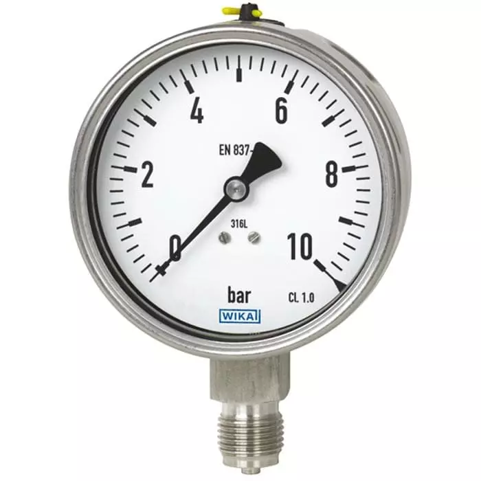 WIKA Analogue Pressure Gauge 1bar Bottom Entry 63mm Outside Diameter, 14170526 WIKA Analogue Pressure Gauge 1bar Bottom Entry 63mm Outside Diameter, 14170526