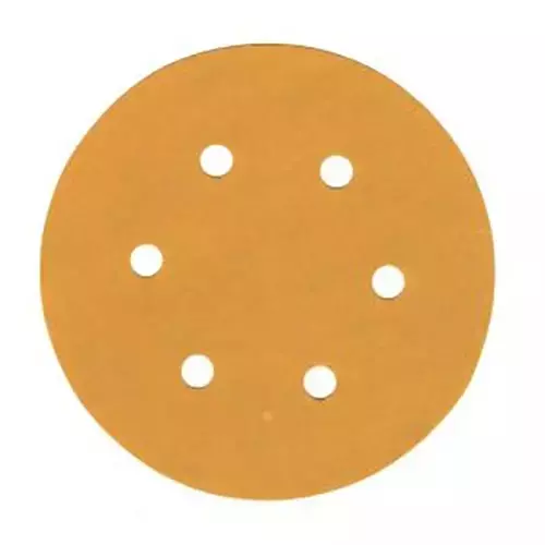DYNABRADE Velcro Disc Gold 150 mm Dia. and P-80 Grit with 6 Holes, 4102740815 (Pack of 50 Pcs)