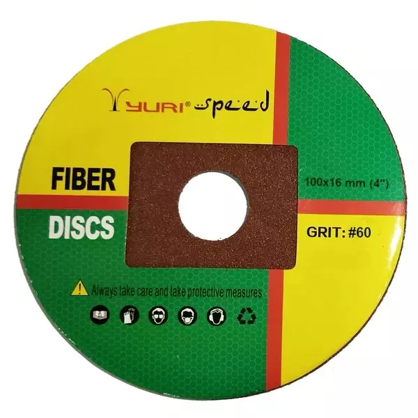 Yuri Speed Fibre Disc Aluminium Oxide 4 inch (100 mm) Diameter x 16 mm Bore Size and #60 Grit (Pack of 50)