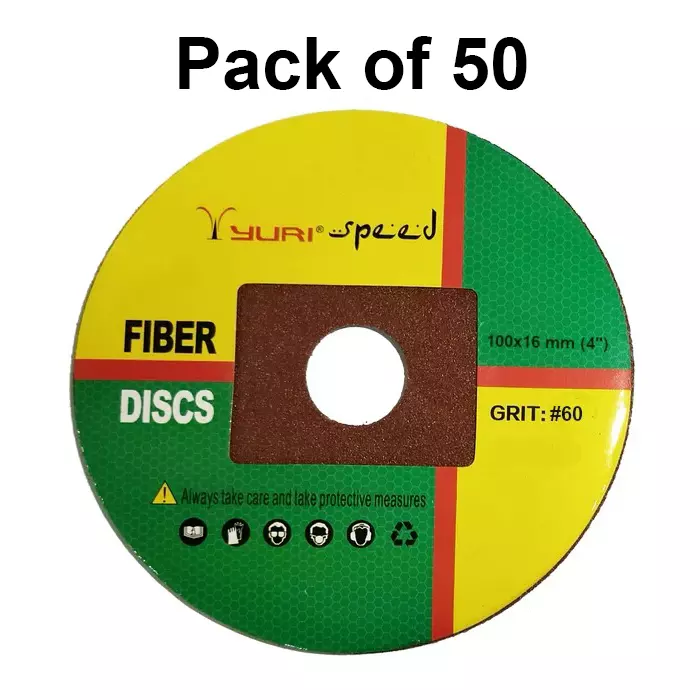 Yuri Speed Fibre Disc Aluminium Oxide 4 inch (100 mm) Diameter x 16 mm Bore Size and #60 Grit (Pack of 50)