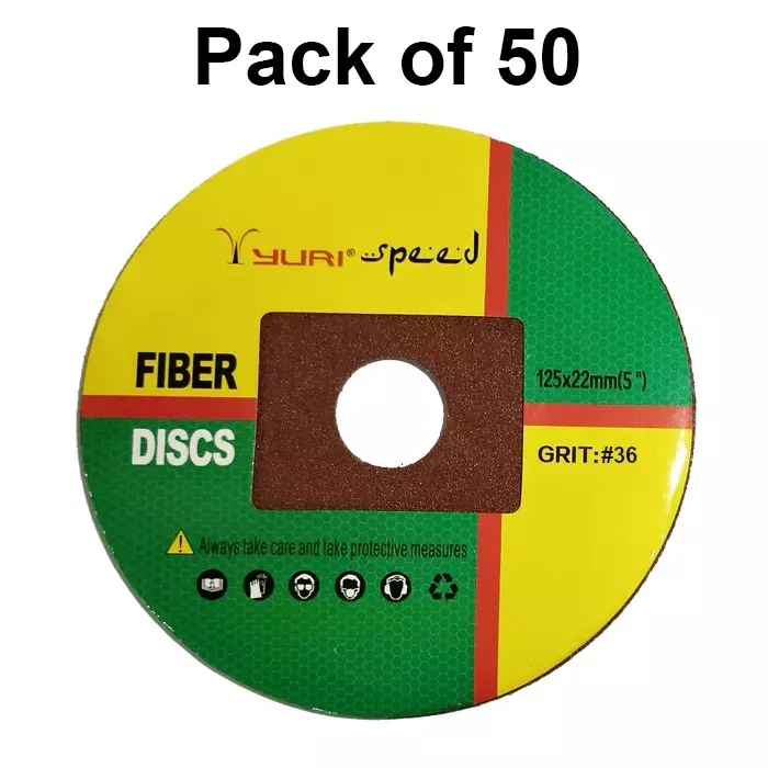 Yuri Speed Fibre Disc Aluminium Oxide 5 inch (125 mm) Diameter x 22 mm Bore Size and #36 Grit (Pack of 50)
