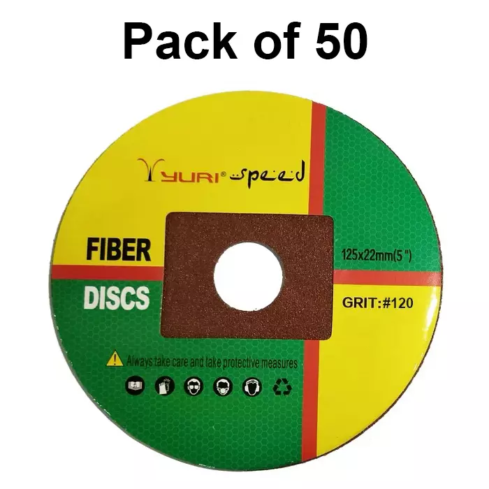 Yuri Speed Fibre Disc Aluminium Oxide 5 inch (125 mm) Diameter x 22 mm Bore Size and #120 Grit (Pack of 50)