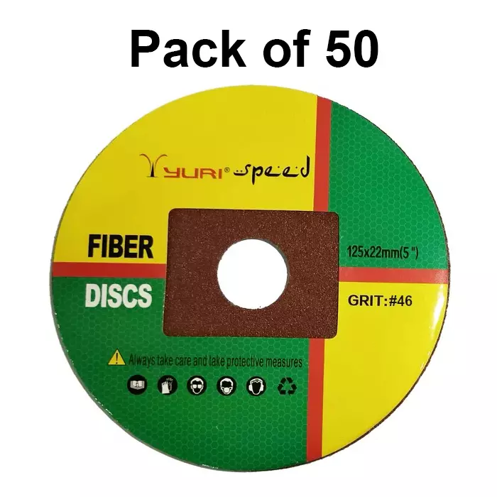 Yuri Speed Fibre Disc Aluminium Oxide 5 inch (125 mm) Diameter x 22 mm Bore Size and #46 Grit (Pack of 50)