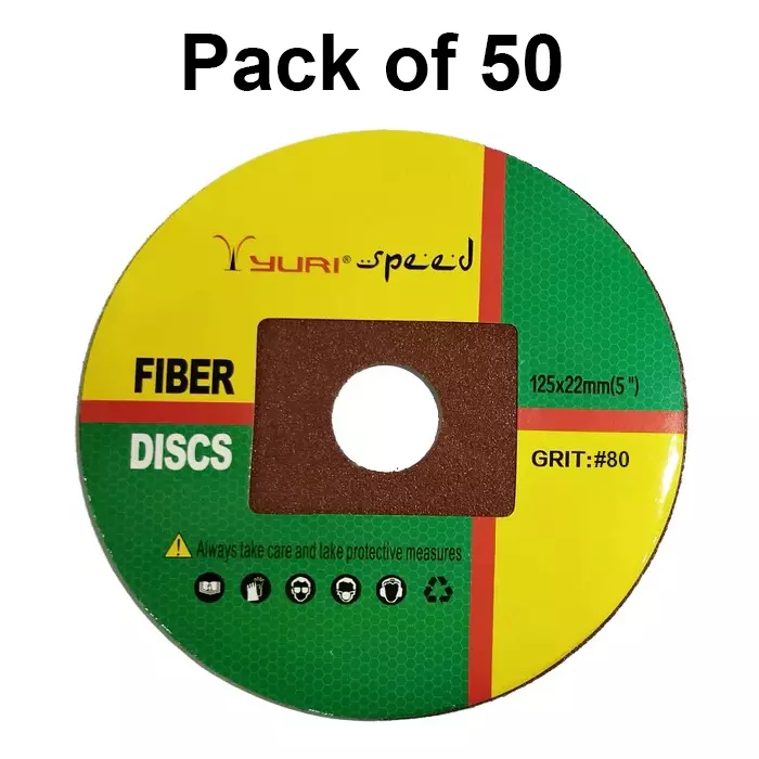 Yuri Speed Fibre Disc Aluminium Oxide 5 inch (125 mm) Diameter x 22 mm Bore Size and #80 Grit (Pack of 50)