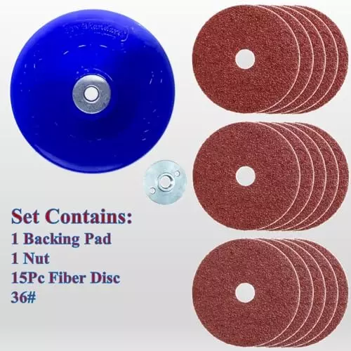 sandcastle-15-pcs-fiber-sanding-disc-set-with-backing-pad-metal-nut-5-inch-125-mm-diameter-x-22-mm-bore-size-x-36-grit-and-aluminium-oxide-material
