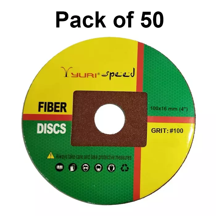 Yuri Speed Fibre Disc Aluminium Oxide 4 inch (100 mm) Diameter x 16 mm Bore Size and #100 Grit (Pack of 50)