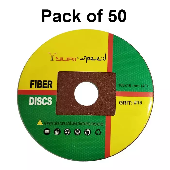 Yuri Speed Fibre Disc Aluminium Oxide 4 inch (100 mm) Diameter x 16 mm Bore Size and #16 Grit (Pack of 50)