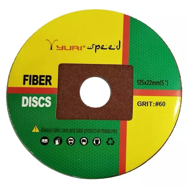 Yuri Speed Fibre Disc Aluminium Oxide 5 inch (125 mm) Diameter x 22 mm Bore Size and #60 Grit (Pack of 50)