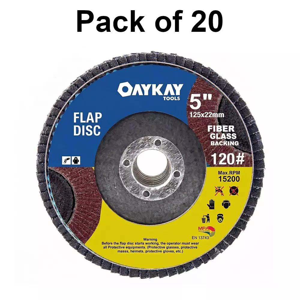oaykay-flap-disc-5-inch-125-mm-diameter-x-22-mm-bore-size-x-120-grit-and-aluminium-oxide-material-50096-pack-of-20