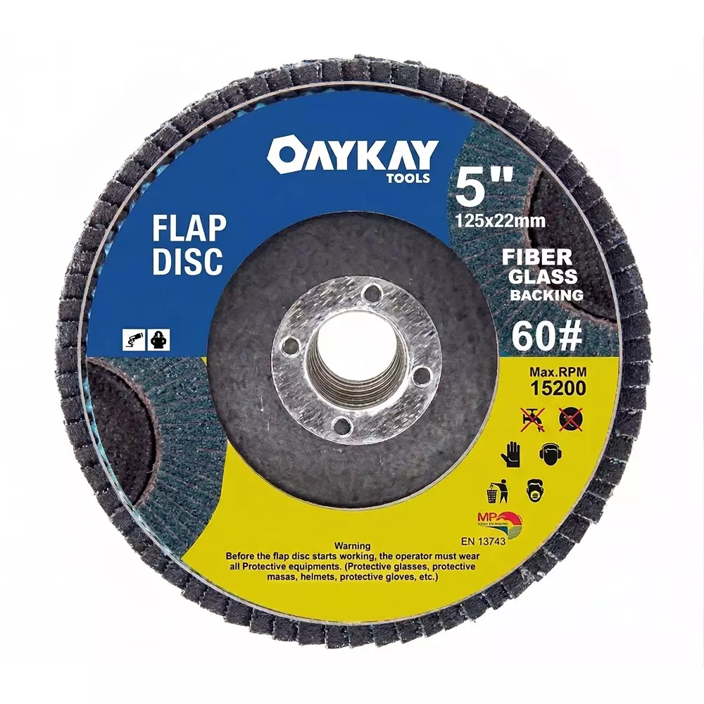 OAYKAY Flap Disc 5 inch (125 mm) Diameter x 22 mm Bore Size x 60 Grit and Aluminium Oxide Material, 5009.57 (Pack of 20)