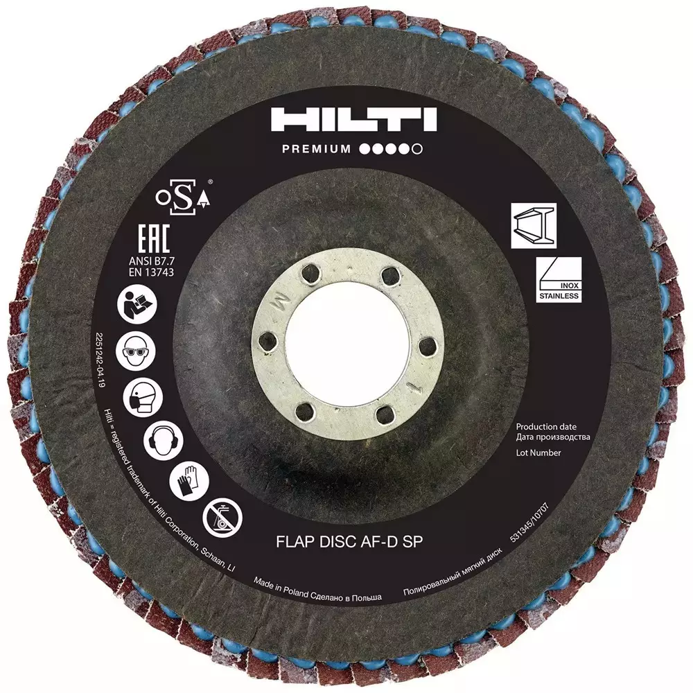 Hilti AF-D Series Convex Flap Disc 125 mm Diameter P60 Grit Size 22.2 mm Arbor Size for Steel, Stainless Steel, 2243293 (Pack of 10)