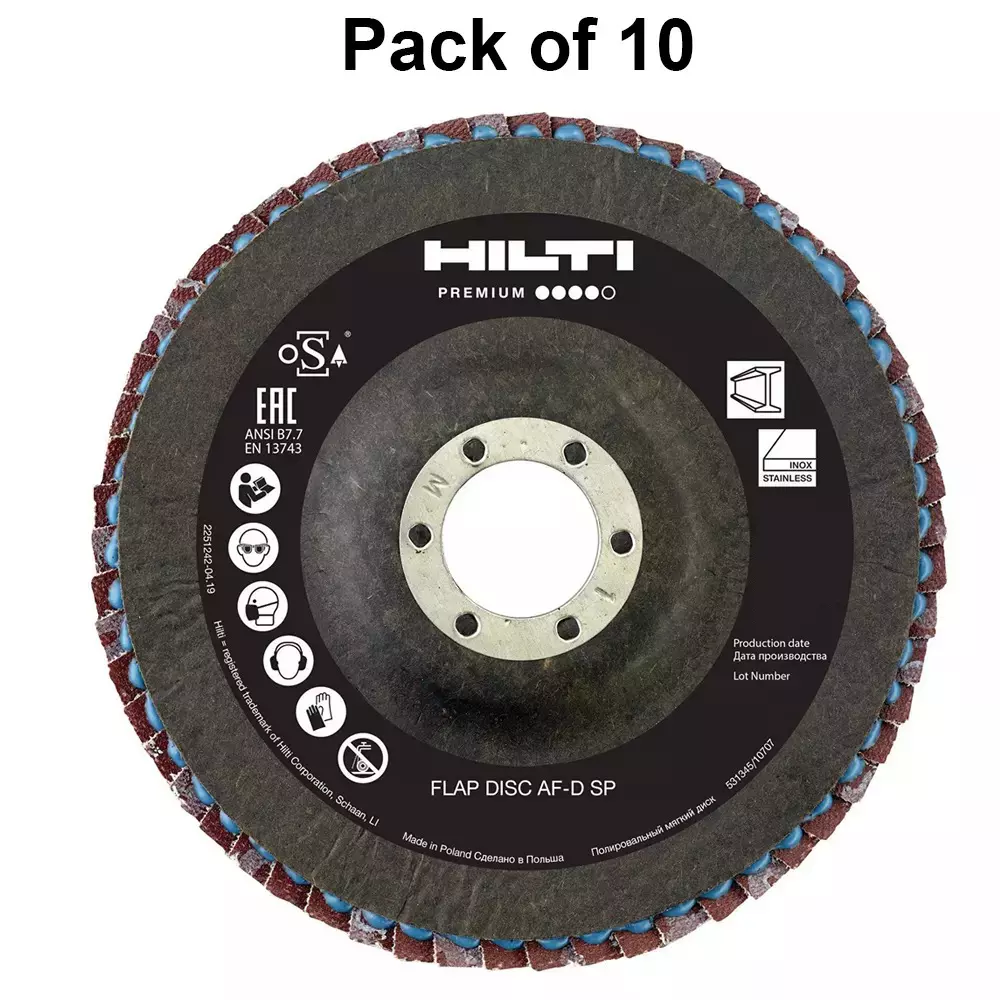 Hilti AF-D Series Convex Flap Disc 125 mm Diameter P60 Grit Size 22.2 mm Arbor Size for Steel, Stainless Steel, 2243293 (Pack of 10)