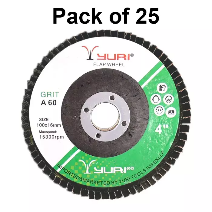 Yuri Flap Disc Aluminium Oxide 4 inch (100 mm) Diameter x 16 mm Bore Size and #A60 Grit (Pack of 25)