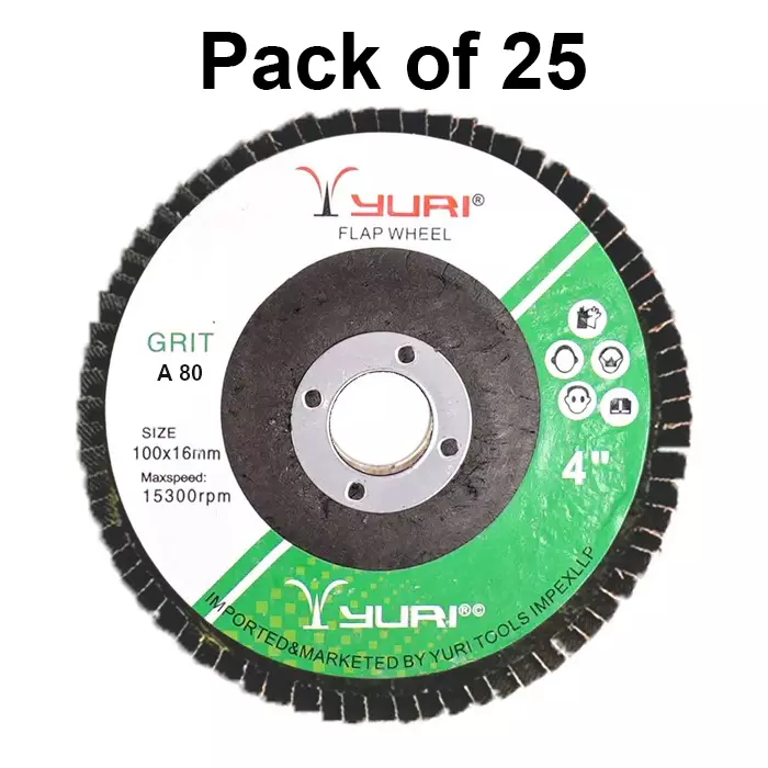 Yuri Flap Disc Aluminium Oxide 4 inch (100 mm) Diameter x 16 mm Bore Size and #A80 Grit (Pack of 25)