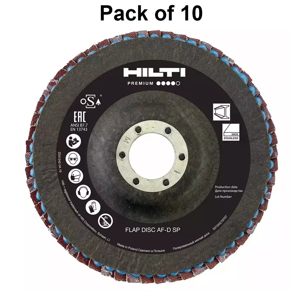 Hilti AF-D Series Convex Flap Disc 125 mm Diameter P120 Grit Size 22.2 mm Arbor Size for Carbon Steel, 2243342 (Pack of 10)