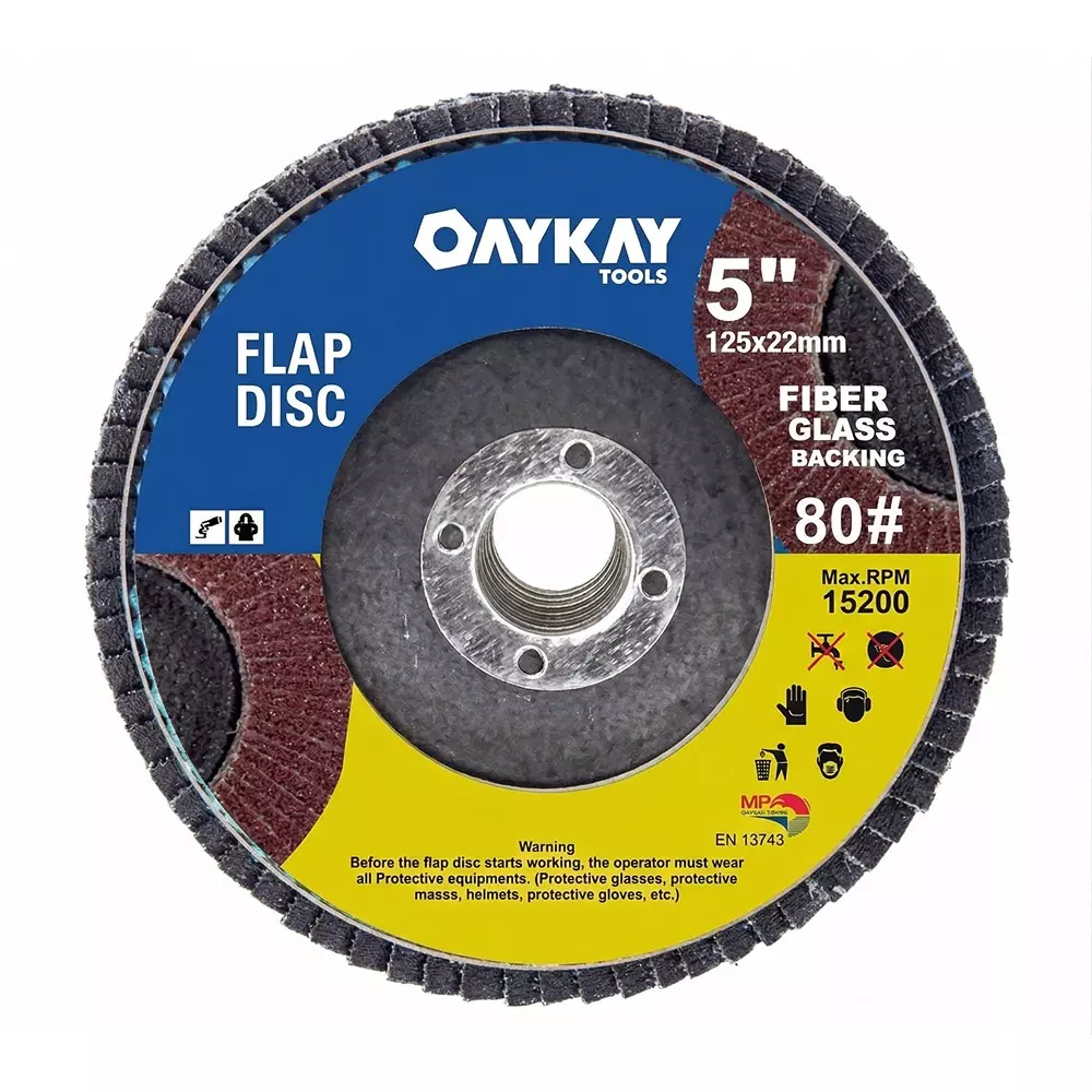 OAYKAY Flap Disc 5 inch (125 mm) Diameter x 22 mm Bore Size x 80 Grit and Aluminium Oxide Material, 5009.58 (Pack of 20)