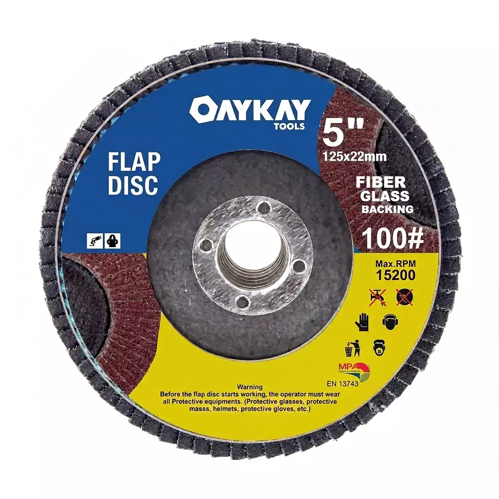 OAYKAY Flap Disc 5 inch (125 mm) Diameter x 22 mm Bore Size x 100 Grit and Aluminium Oxide Material, 5009.59 (Pack of 20)