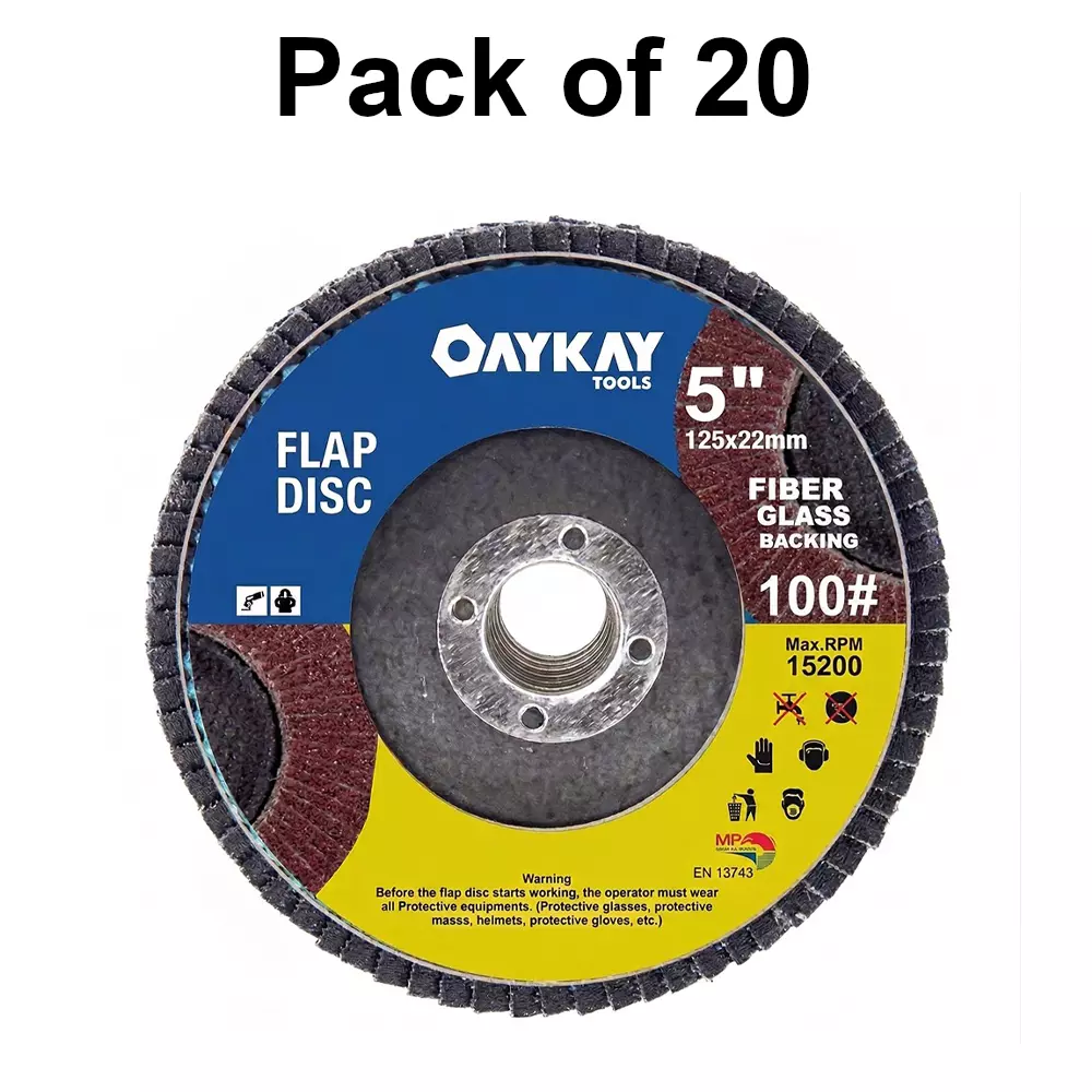 oaykay-flap-disc-5-inch-125-mm-diameter-x-22-mm-bore-size-x-100-grit-and-aluminium-oxide-material-500959-pack-of-20
