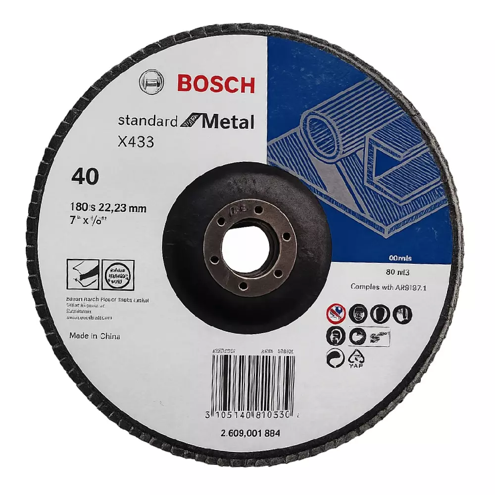 Bosch 180 mm 40 Grit Aluminum Oxide Flap Disc, 2608601684