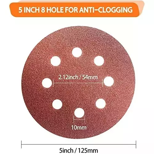 Oriental 5 inch (125 mm), Grit Size 80 Aluminium Silicate Adhesive Sanding Disc with 8 Holes for Orbital Sander (Pack of 30 Pcs)