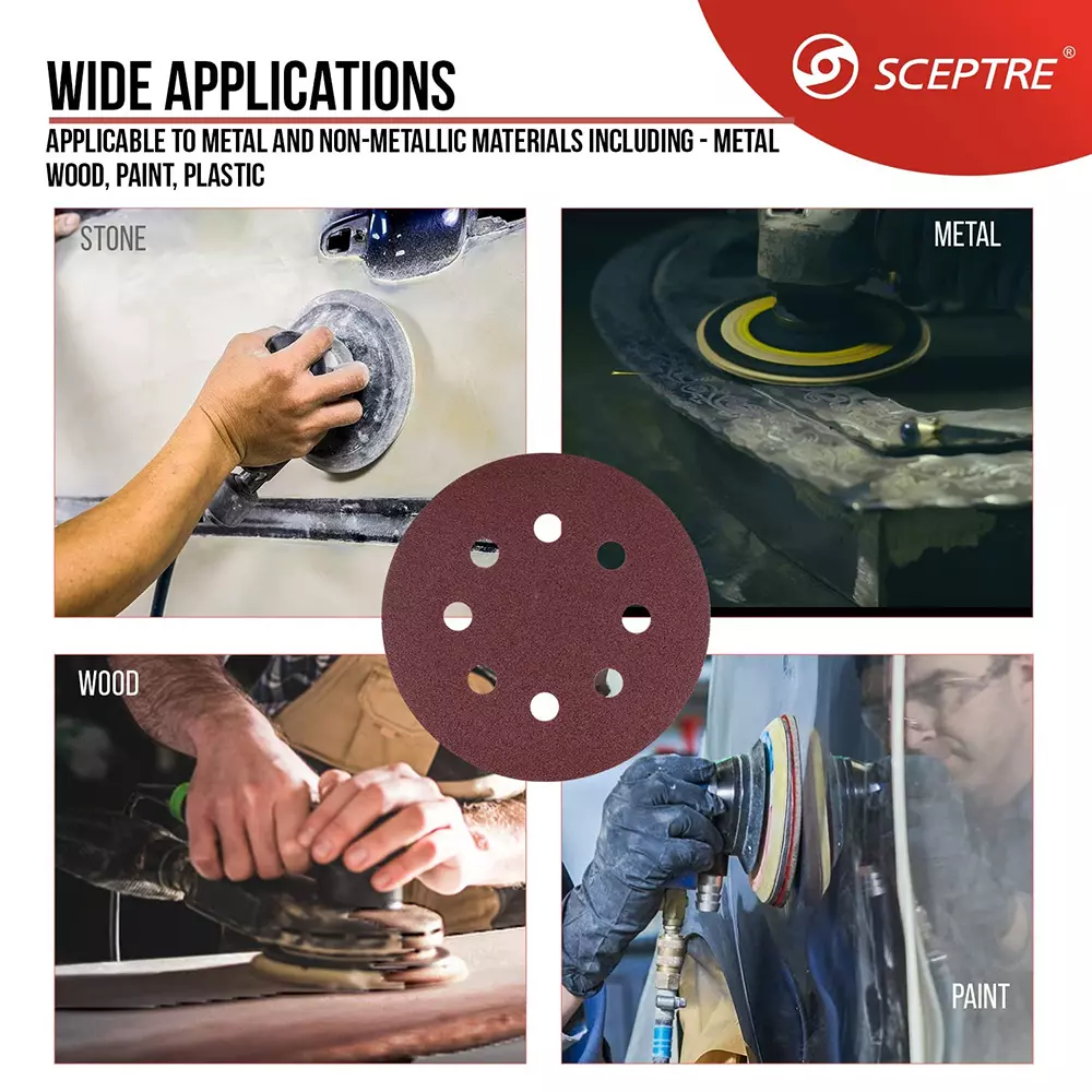 Milton E-Weight Velcro Sanding Disc Paper Backing Material 80 Grit Size 8 Inch (203 mm) Diameter Round Shape for Industrial Use