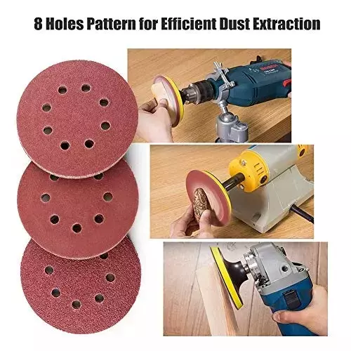 Oriental 5 inch (125 mm), Grit Size 600 Aluminium Silicate Adhesive Sanding Disc with 8 Holes for Orbital Sander (Pack of 10 Pcs)