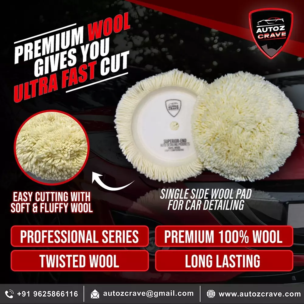 Autozcrave Single-Sided Wool Polishing Pad 175 mm (7 inch) Disc & 40 mm Thickenss White for Rotary Polisher, DSWP2