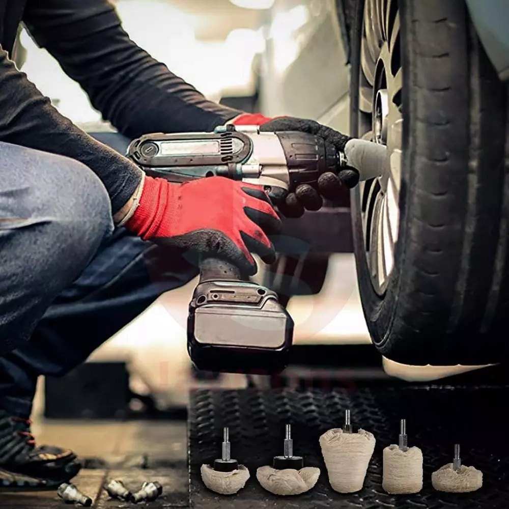 Jawsons Polishing & Buffing Wheel Kit Multi-Shape Premium Cotton Flannel 6 mm Shank Compatible (Set of 7 Pcs)