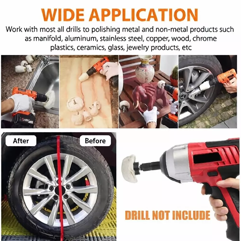 Jawsons Polishing & Buffing Wheel Kit Multi-Shape Premium Cotton Flannel 6 mm Shank Compatible (Set of 7 Pcs)