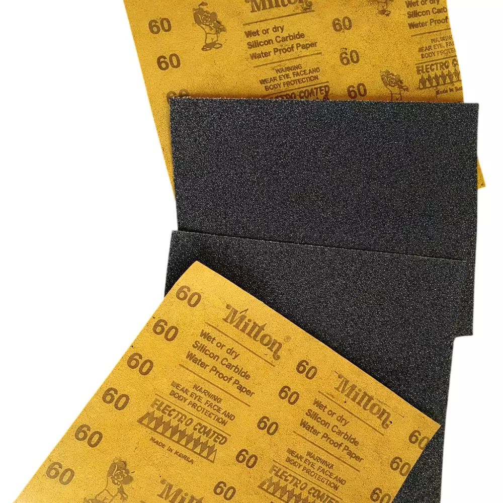 Milton Sand Paper Sheets Silicone Carbide 60 Grit Size 4 Inch (100 mm) Size Electro Coated Black for Industrial Use, (Pack of 50 m Roll)