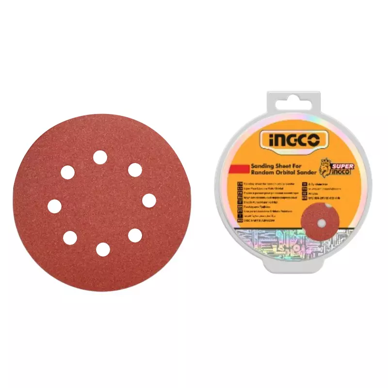 Ingco Professional Sanding Sheet Set 150 mm Size Round Shape for Random Orbital Sander, AKRS1500511 (Pack of 50 Pcs)