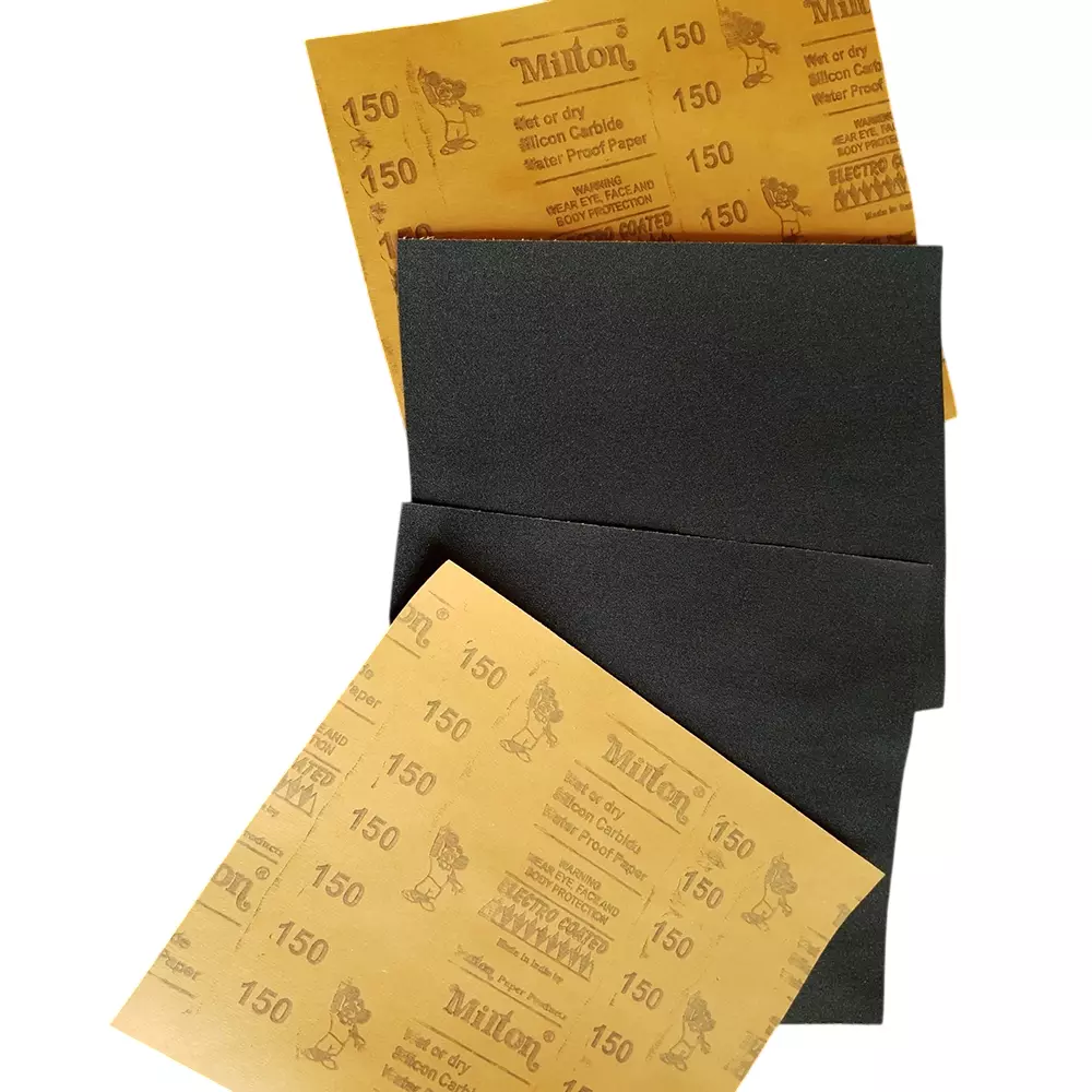 Milton Sand Paper Sheets Silicone Carbide 150 Grit Size 4 Inch (100 mm) Size Electro Coated Black for Industrial Use, (Pack of 50 m Roll)