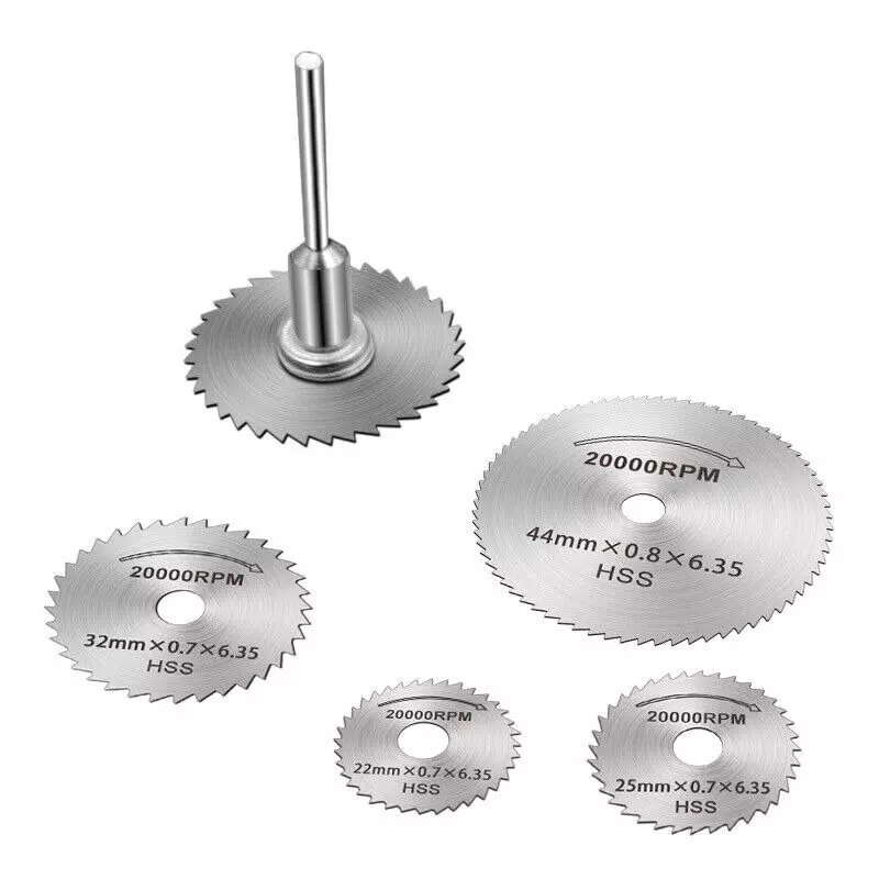 GENERIC 5 Pcs HSS Mini Circular Saw Blade Set with 3 mm Shank for Wood, Plastic, PVC, Aluminum, Copper & Thin Metal Sheets