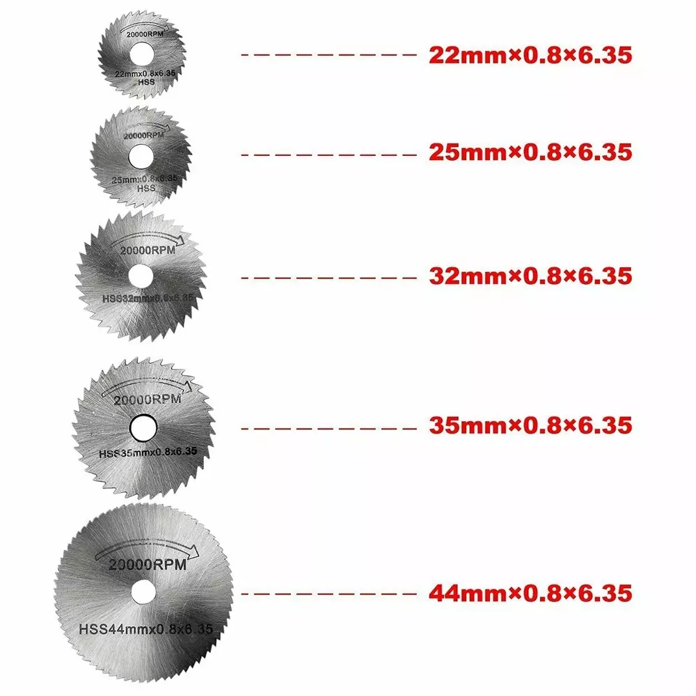 GENERIC 5 Pcs HSS Mini Circular Saw Blade Set with 3 mm Shank for Wood, Plastic, PVC, Aluminum, Copper & Thin Metal Sheets