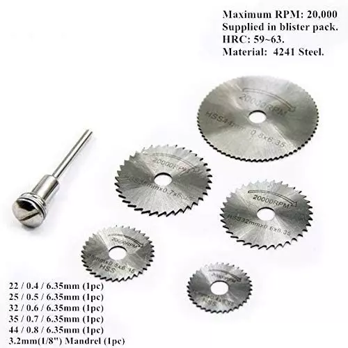 GENERIC 5 Pcs HSS Mini Circular Saw Blade Set with 3 mm Shank for Wood, Plastic, PVC, Aluminum, Copper & Thin Metal Sheets