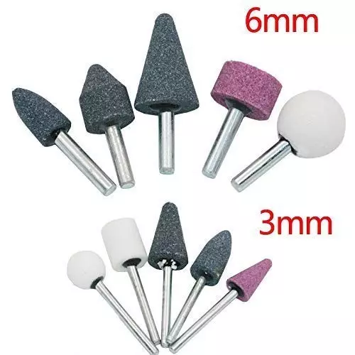 YADAV 10 Pcs Mounted Stone Point Abrasive Grinding Wheels Bit Set 6 mm Dia Shank for Rotary Tools
