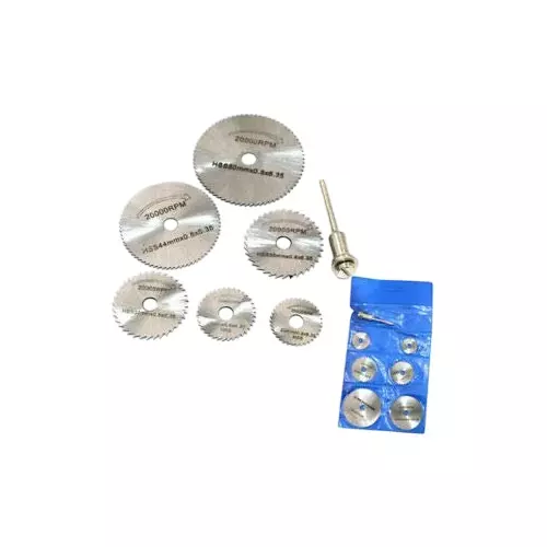 Tools Shop HSS Circular Cutter Cutting Saw Blade Discs Mandrel for Dremel Rotary Tool 6.35 mm Hole Diameter (Set of 7)