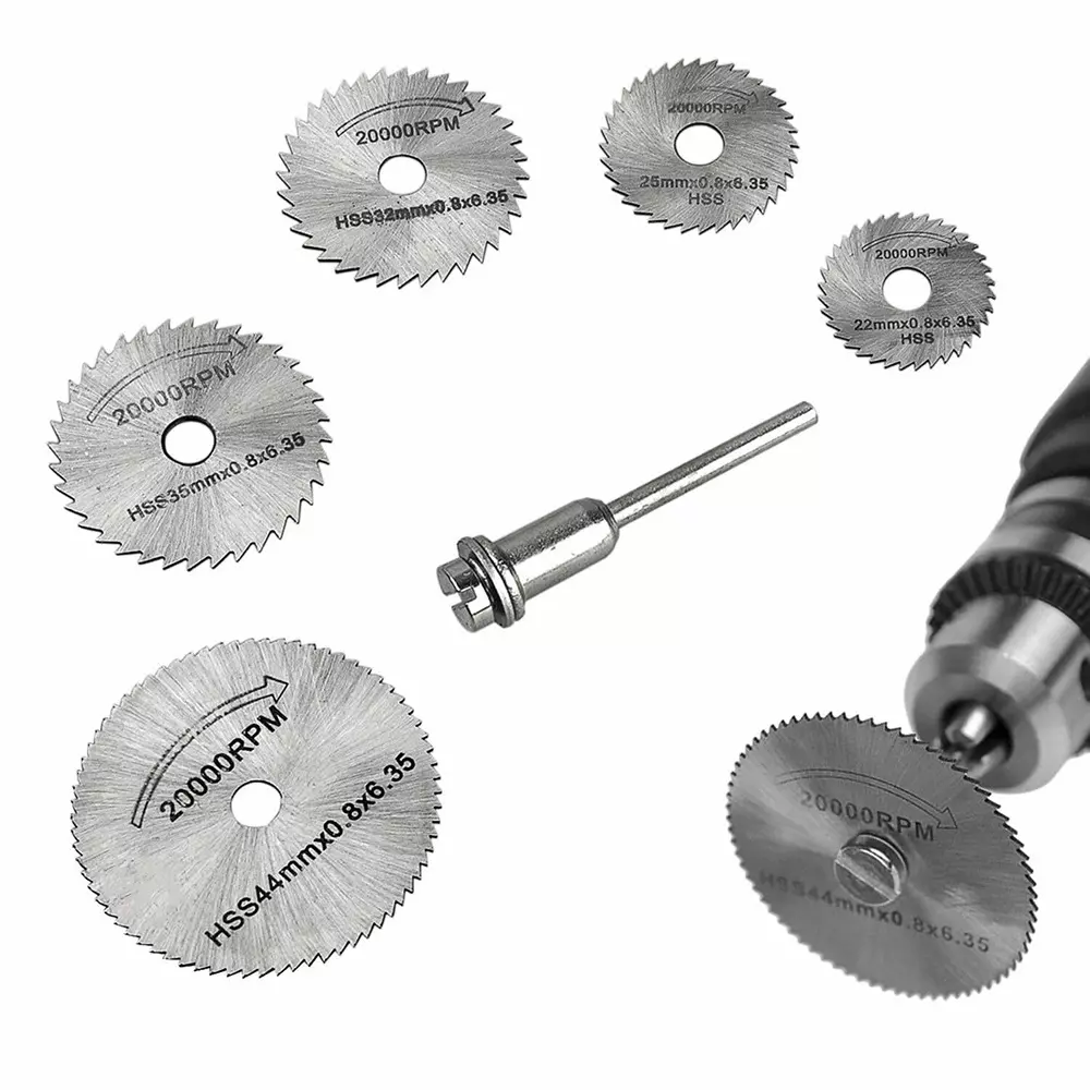 GENERIC 6 Pcs HSS Circular Saw Blade Set for Metal with 3 mm Shank 22 to 44 mm Diameter and Max Speed 20,000 RPM)