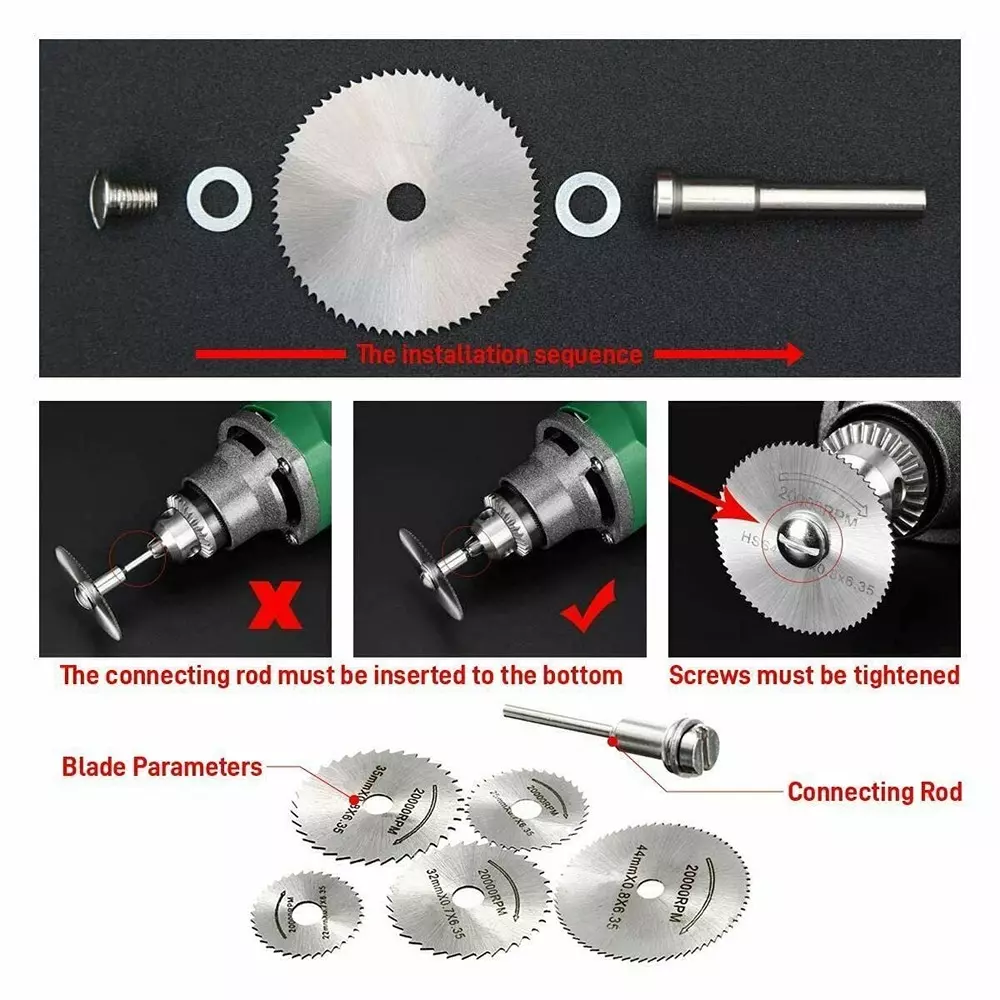 GENERIC 6 Pcs HSS Circular Saw Blade Set for Metal with 3 mm Shank 22 to 44 mm Diameter and Max Speed 20,000 RPM)