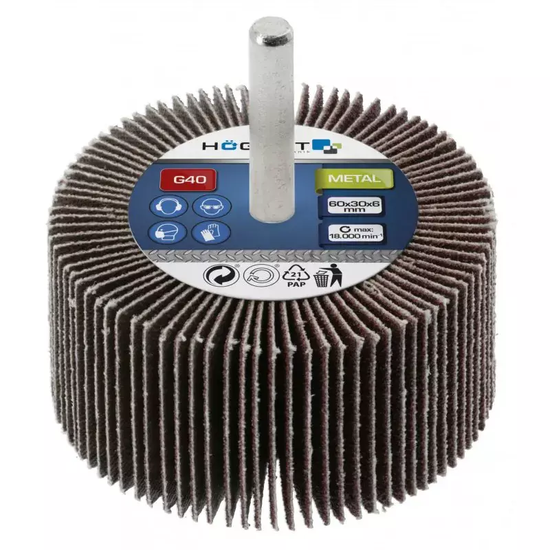 Hogert Technik Flap Wheel with 6 mm Dia. Round Shank, 80x40x6 mm Size and G120 Grit, HT8D024