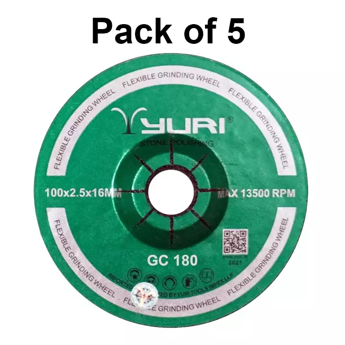 Yuri Gold Grinding Wheel Aluminium Oxide 4 Inch (100 mm) Diameter x 16 mm Bore Size x 2.5 mm Thickness and GC 180 Grit (Pack of 5)