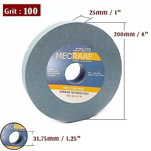 MECRAAF Bench Grinding Wheel Green Silicon 200 mm Dia. and 100 Grit Green, 8X1 GC100