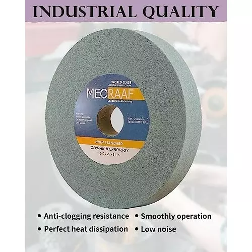 MECRAAF Bench Grinding Wheel Green Silicon 200 mm Dia. and 100 Grit Green, 8X1 GC100